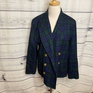 Pendleton Green and Blue Plaid Blazer, gold buttons